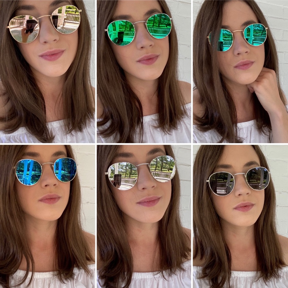 "Brooklyn" Sunglasses || Teal Green Mirror Round - Picture 7 of 10